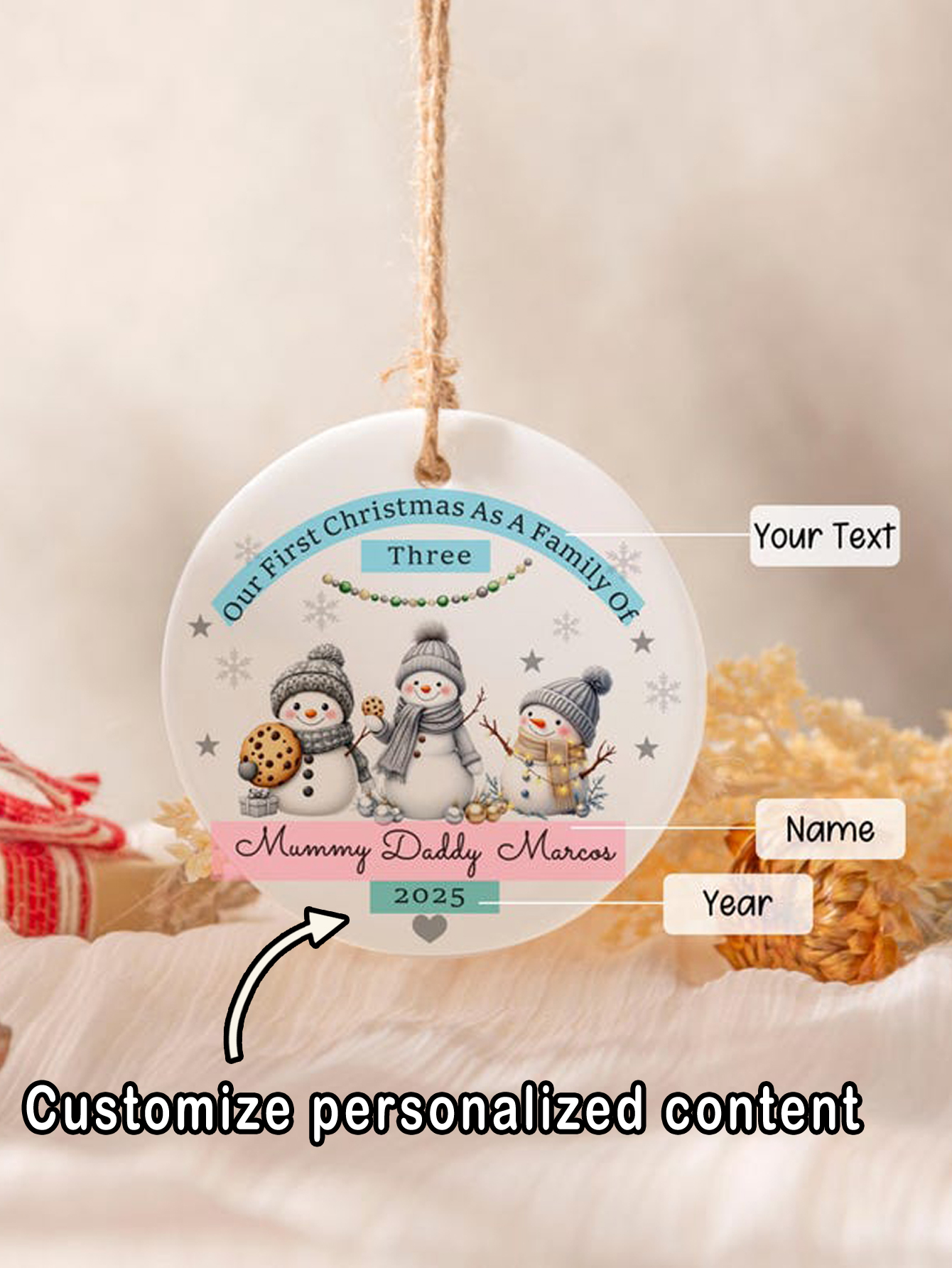 Personalized Snowman Family Christmas Ornament